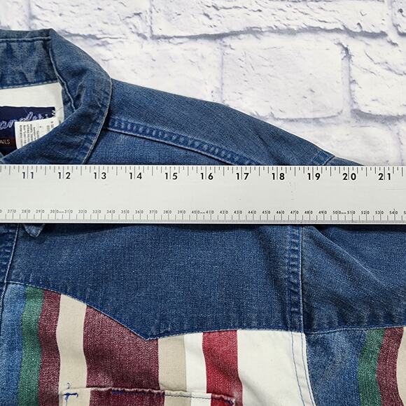 Wrangler Brushpopper Shirt MENS 16.5-34 Striped Western VINTAGE 90s X-Long Tails - Picture 6 of 11